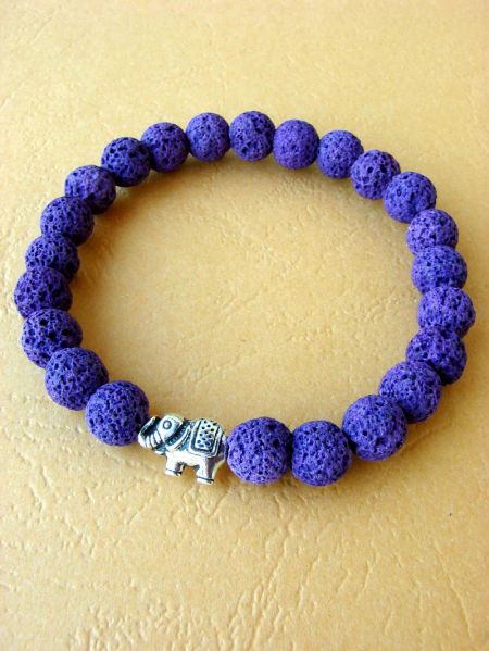 Purple Lava Stone and Elephant Connector, Bracelet